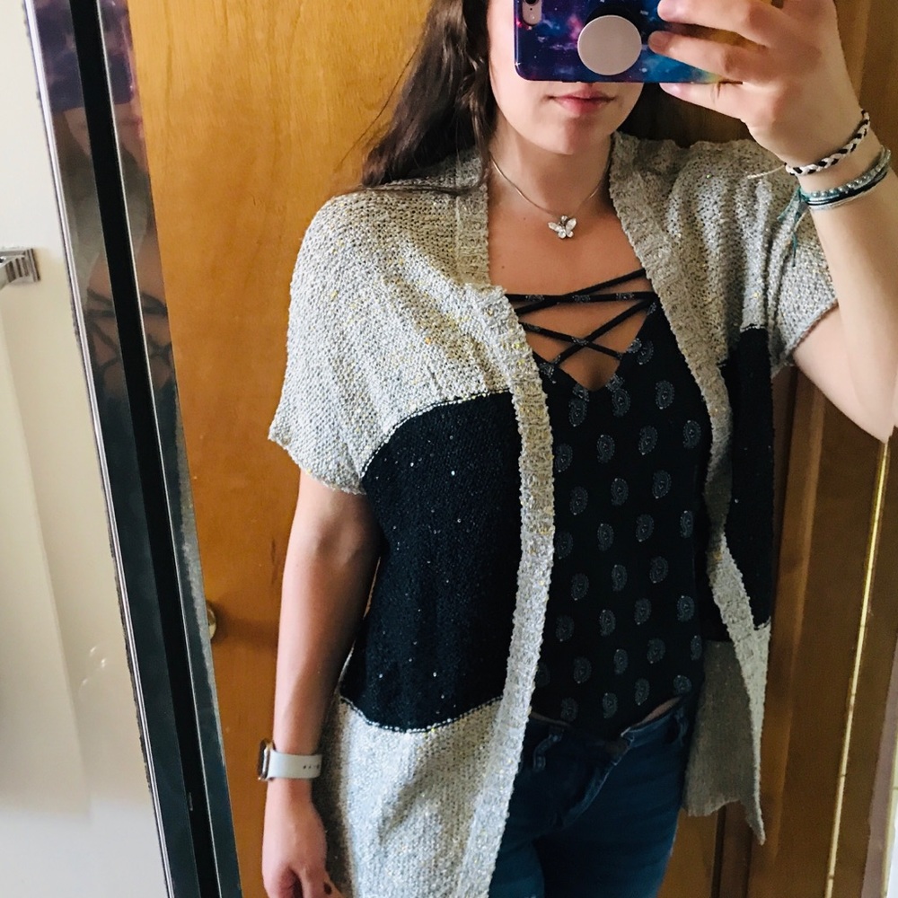 Daytrip Short Sleeve Sequin Color Block Cardigan - image 2